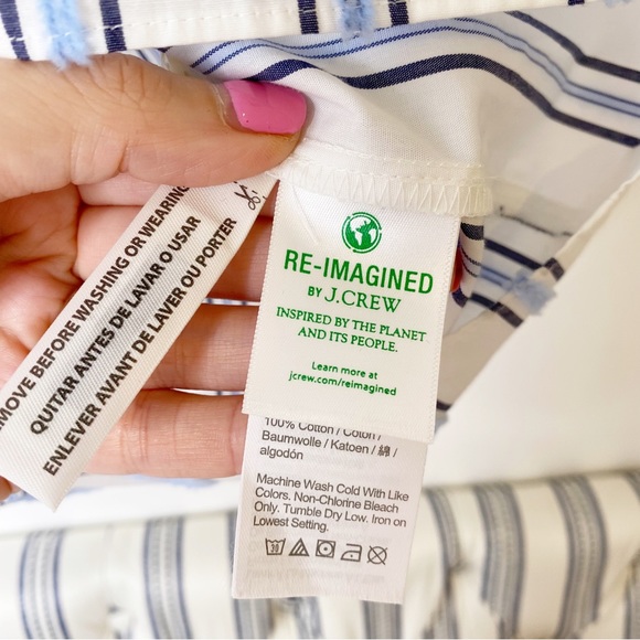 J Crew Blue White Striped Ruffle Peasant Blouse Medium - Picture 6 of 6